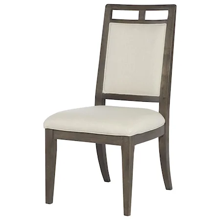 Contemporary Wood Back Side Chair with Cream Upholstery